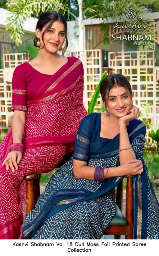 Kashvi Shabnam Vol 18 Dull Moss Foil Printed Saree Collection