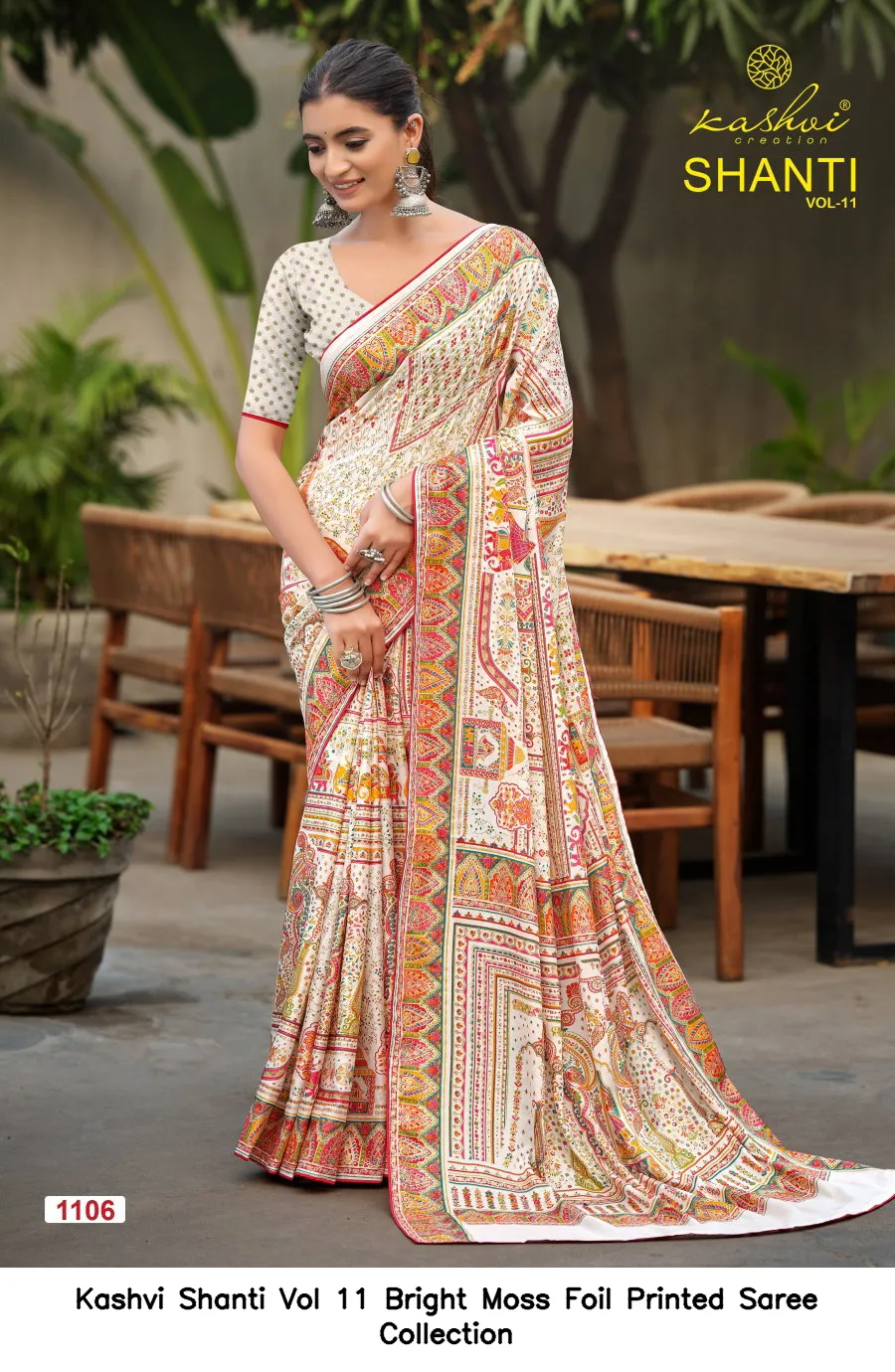 Kashvi Shanti Vol 11 Bright Moss Foil Printed Saree Collection - Image 10