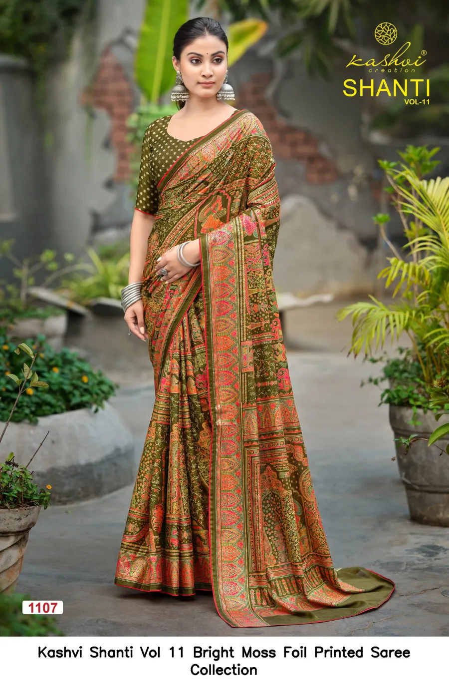 Kashvi Shanti Vol 11 Bright Moss Foil Printed Saree Collection - Image 2