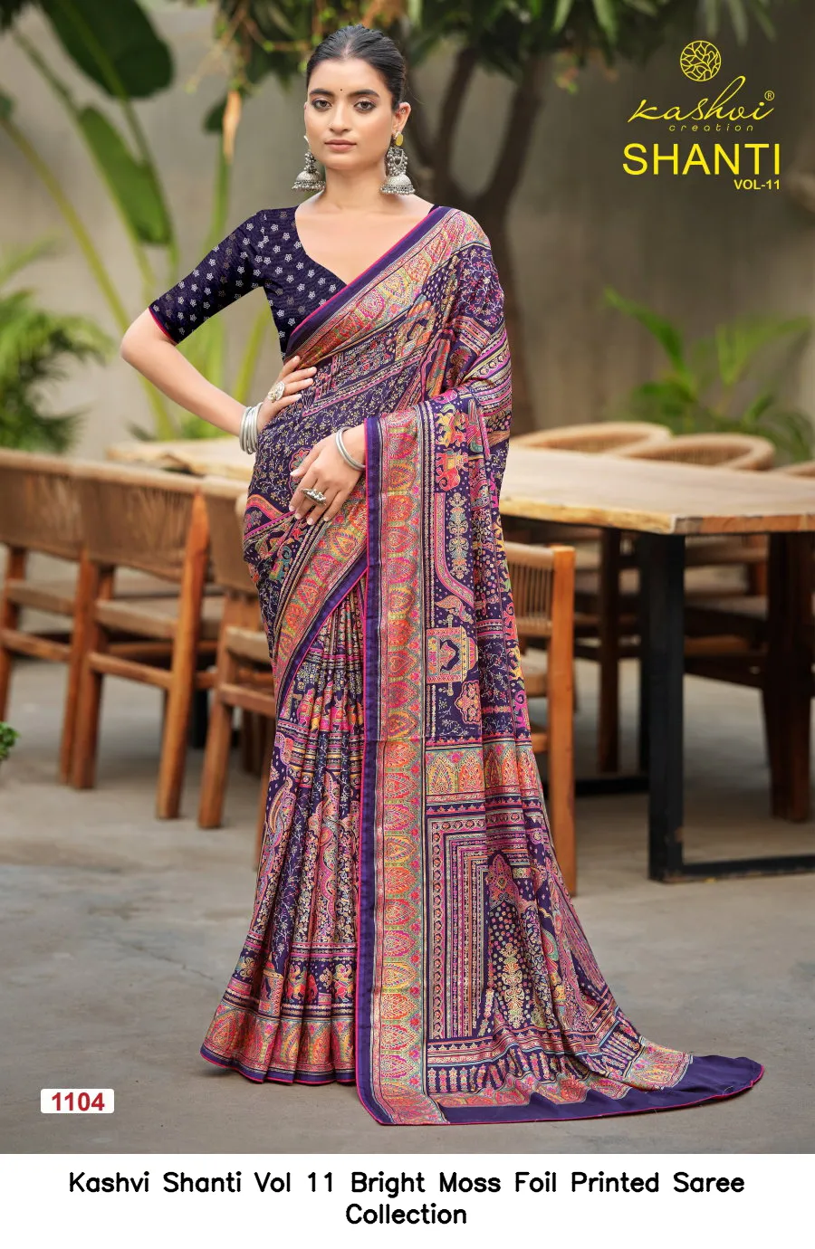Kashvi Shanti Vol 11 Bright Moss Foil Printed Saree Collection - Image 3