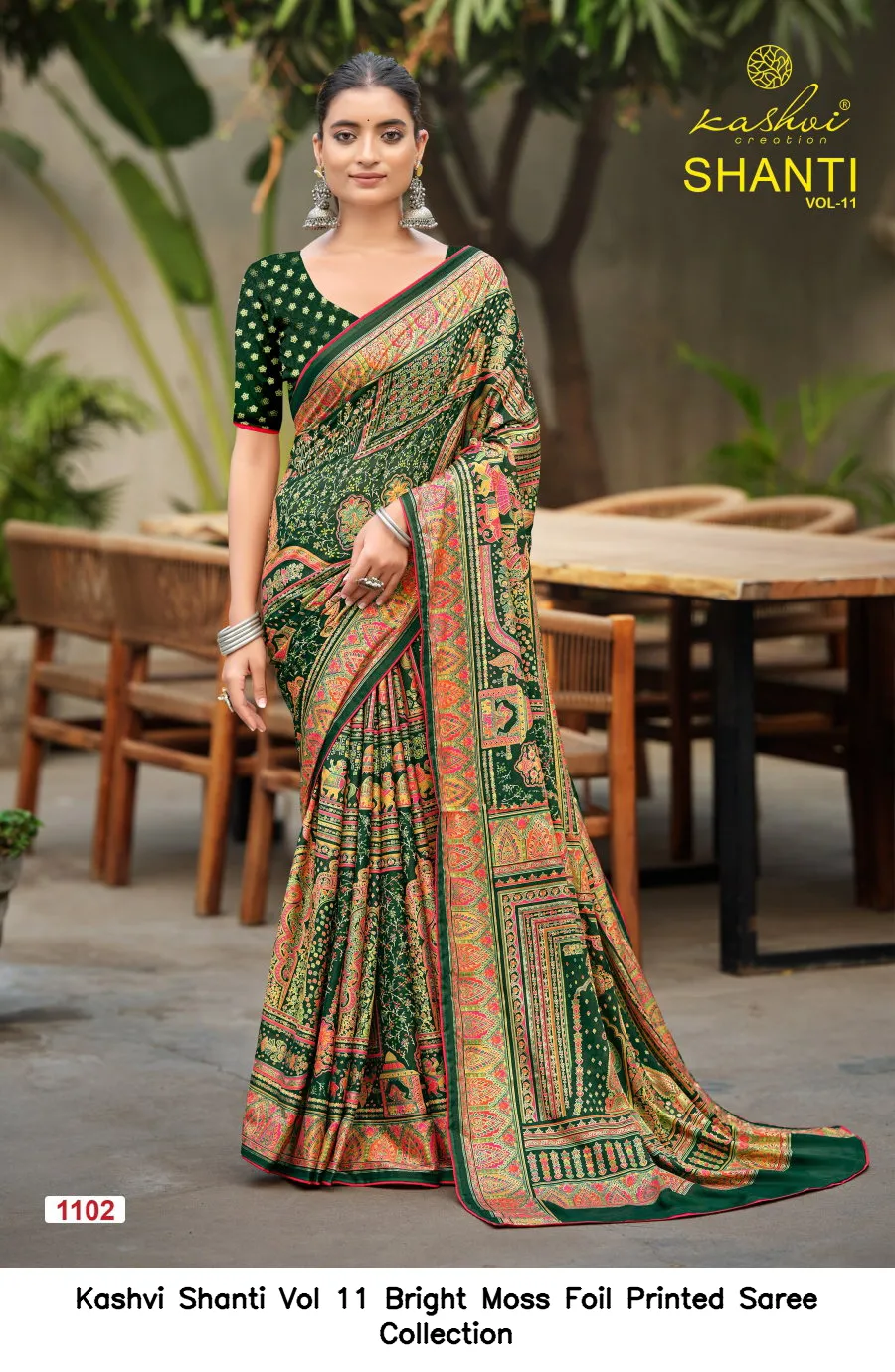 Kashvi Shanti Vol 11 Bright Moss Foil Printed Saree Collection - Image 4