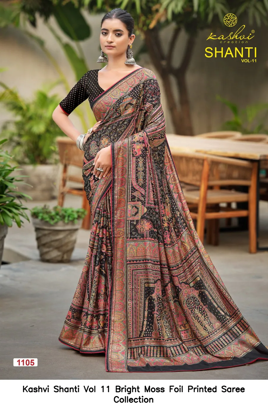 Kashvi Shanti Vol 11 Bright Moss Foil Printed Saree Collection - Image 5
