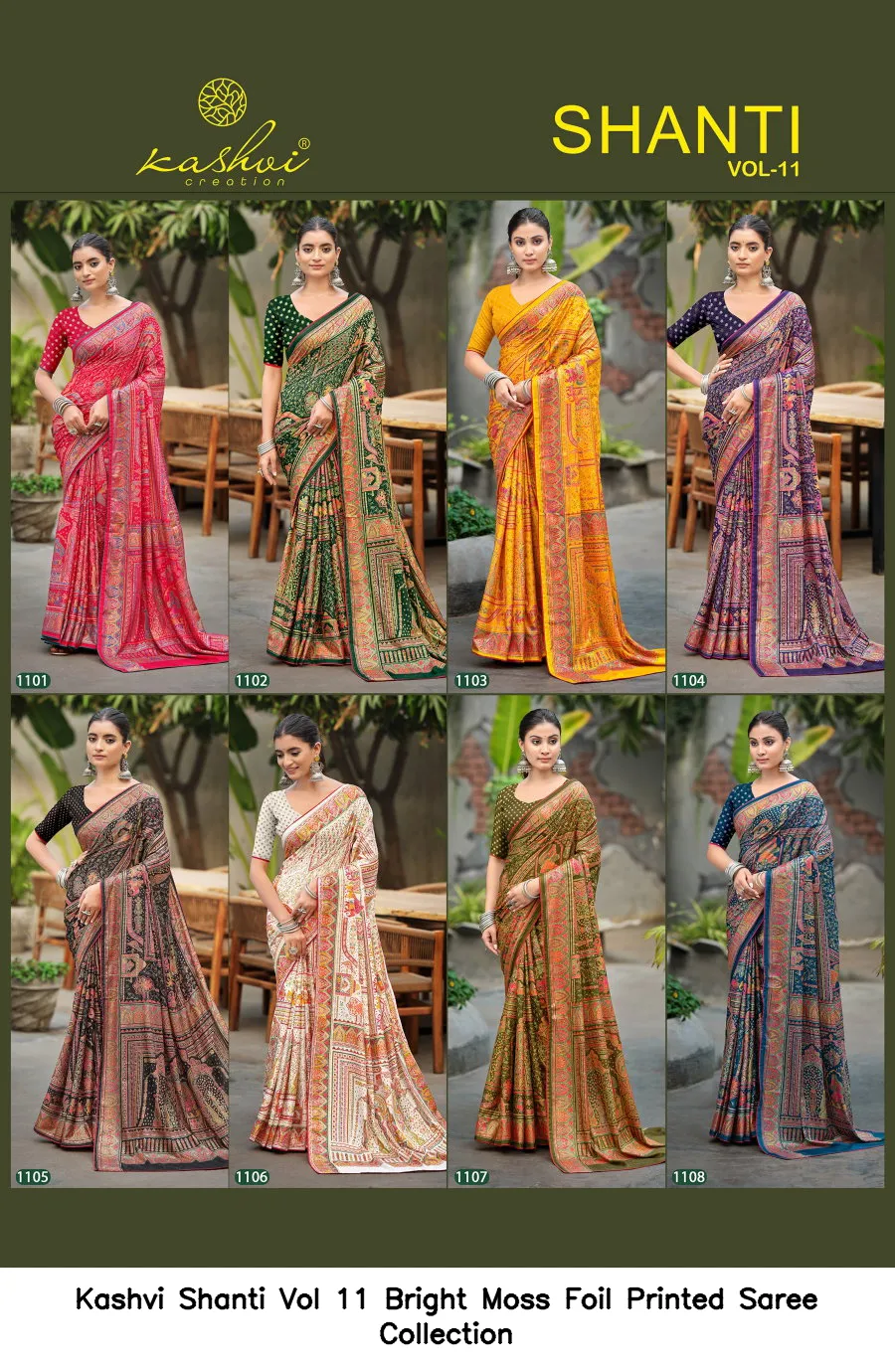 Kashvi Shanti Vol 11 Bright Moss Foil Printed Saree Collection - Image 6