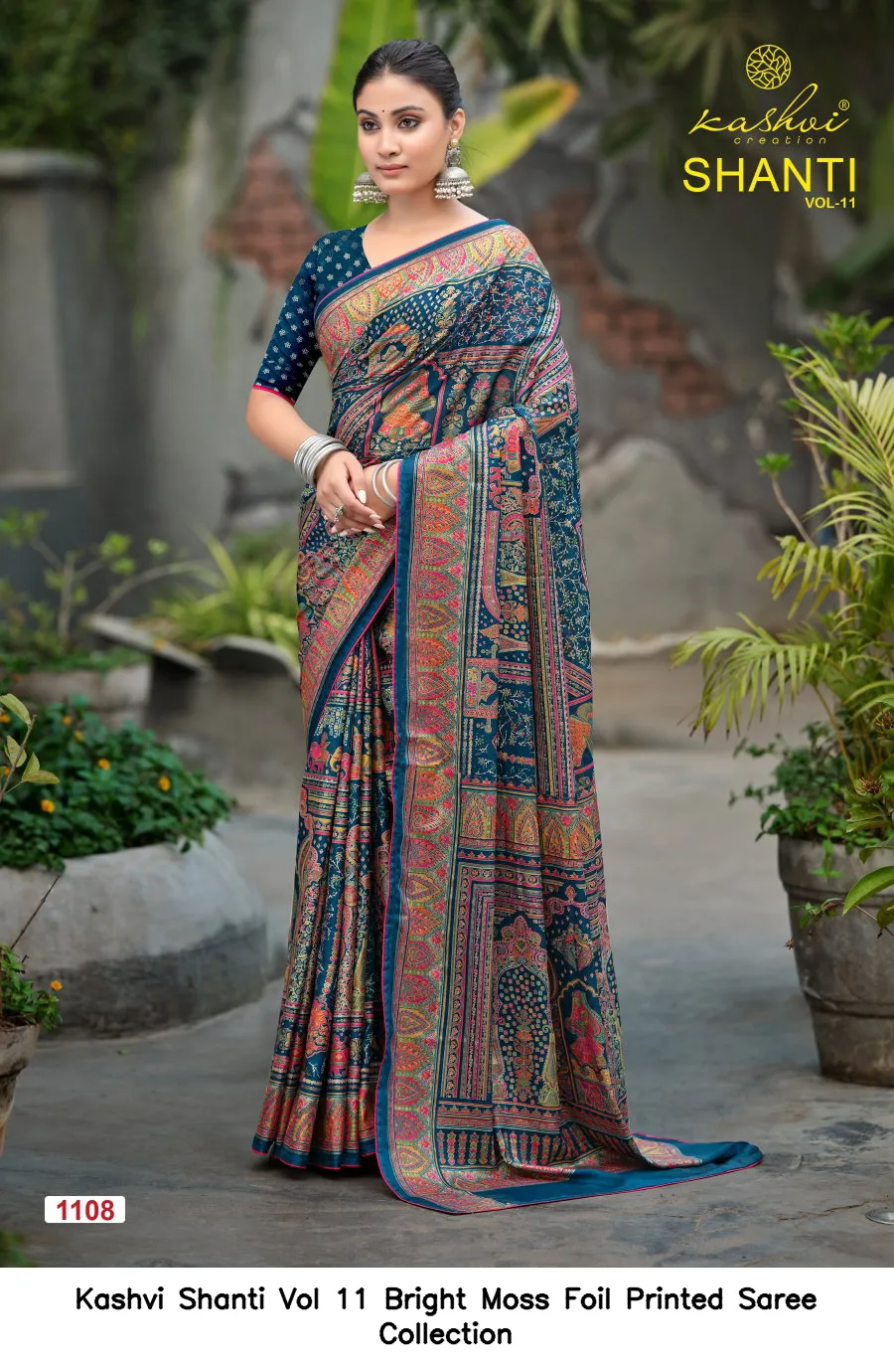 Kashvi Shanti Vol 11 Bright Moss Foil Printed Saree Collection - Image 7