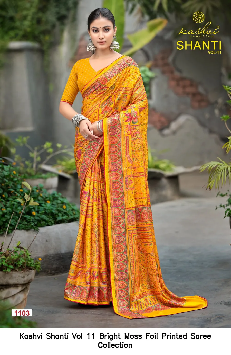 Kashvi Shanti Vol 11 Bright Moss Foil Printed Saree Collection - Image 8