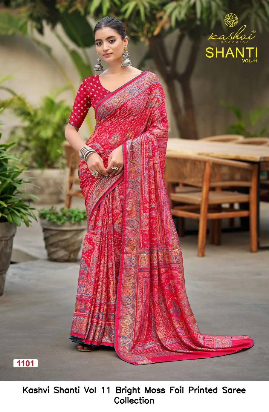 Kashvi Shanti Vol 11 Bright Moss Foil Printed Saree Collection - Image 9