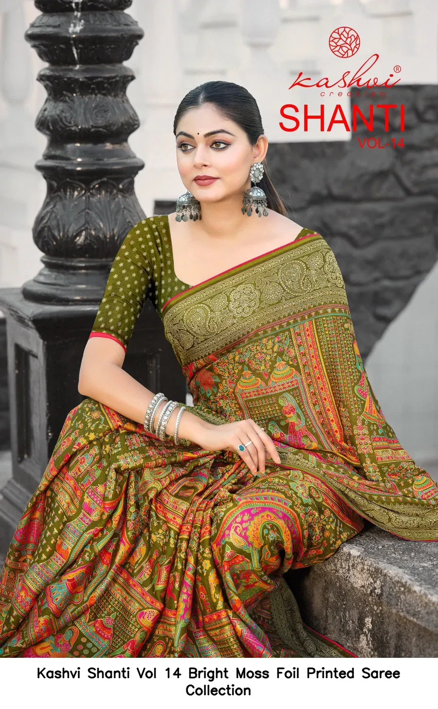 Kashvi Shanti Vol 14 Bright Moss Foil Printed Saree Collection