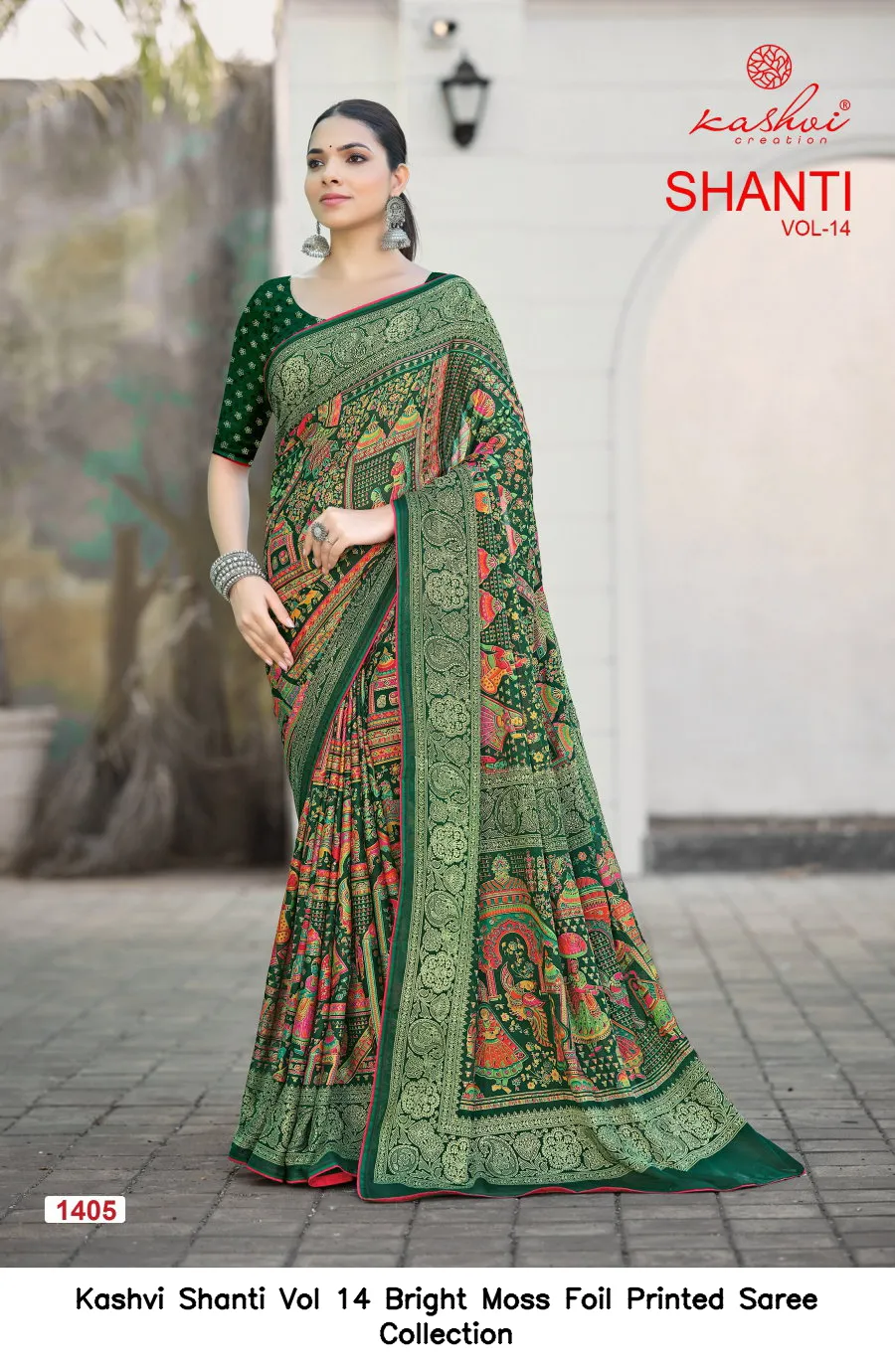 Kashvi Shanti Vol 14 Bright Moss Foil Printed Saree Collection - Image 5