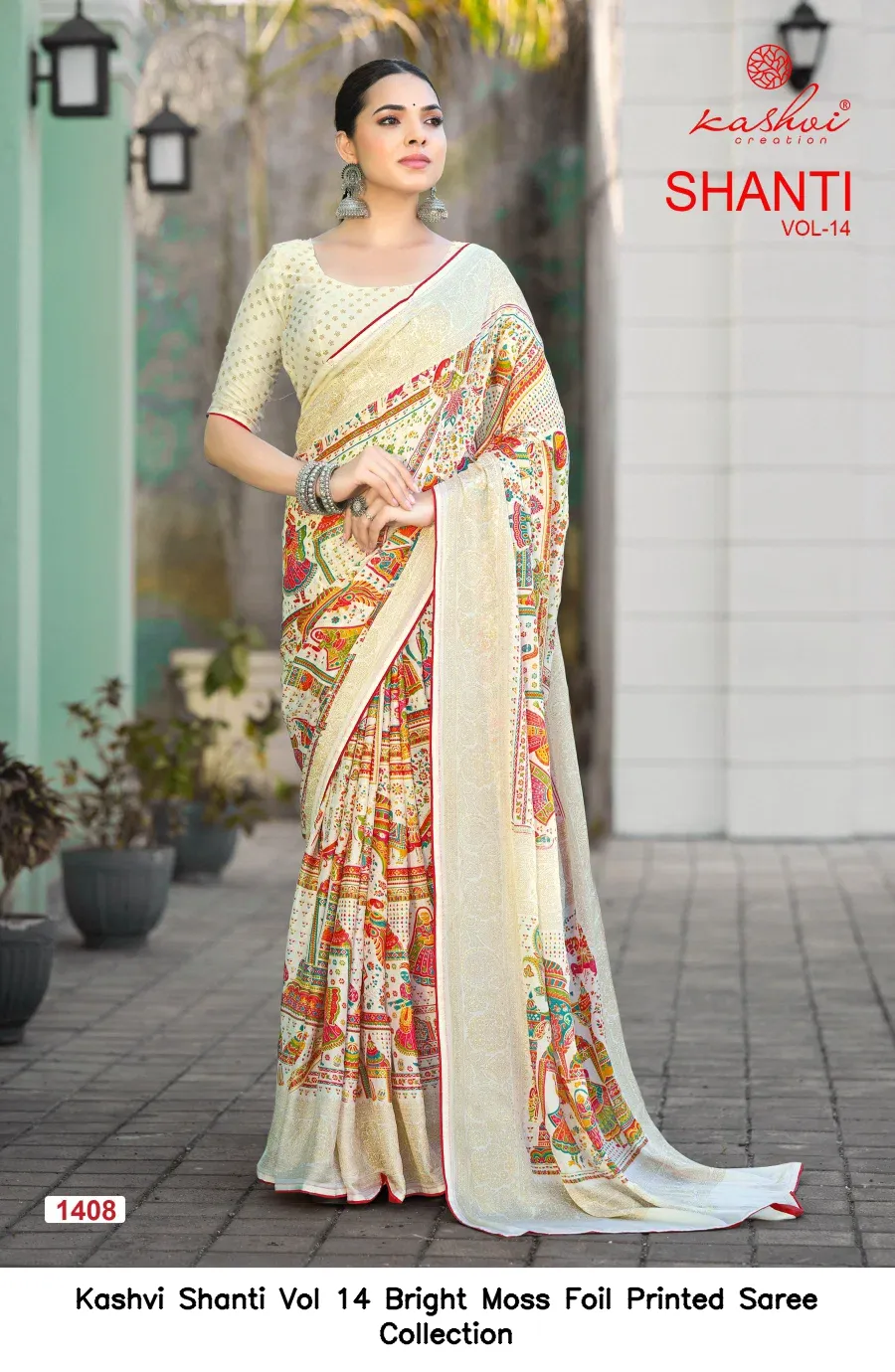 Kashvi Shanti Vol 14 Bright Moss Foil Printed Saree Collection - Image 7