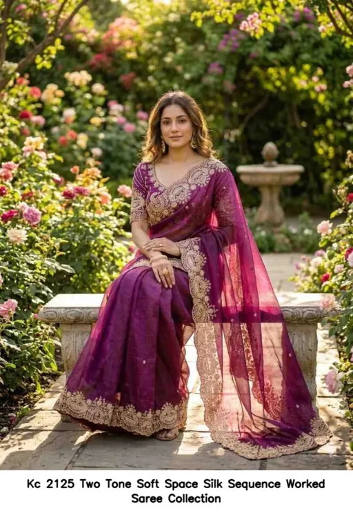 Kc 2125 Two Tone Soft Space Silk Sequence Worked Saree Collection