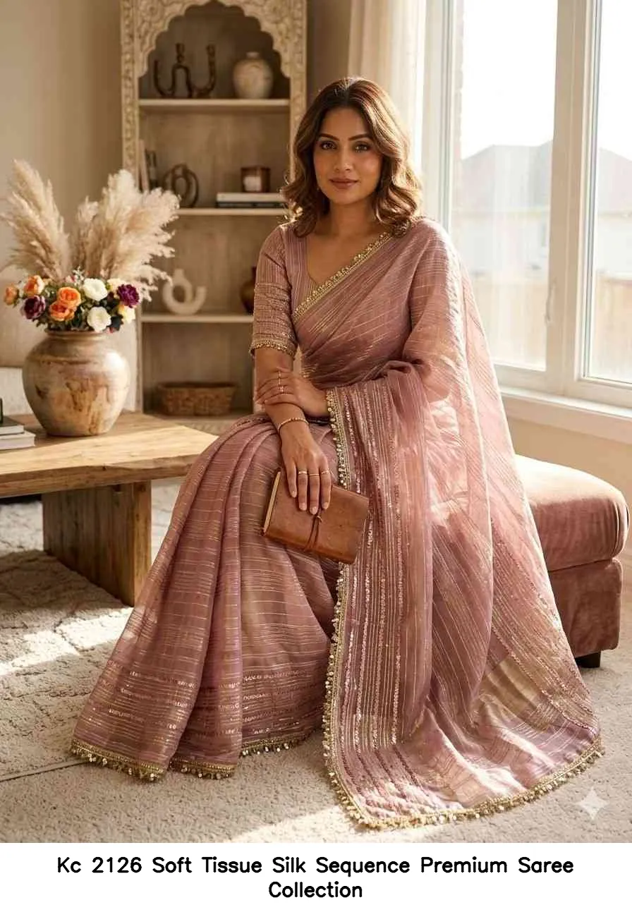 Kc 2126 Soft Tissue Silk Sequence Premium Saree Collection - Image 3