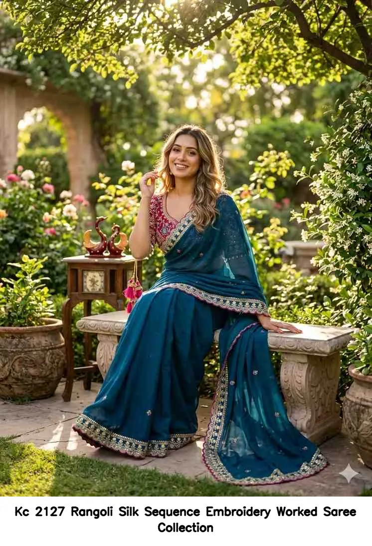 Kc 2127 Rangoli Silk Sequence Embroidery Worked Saree Collection - Image 11