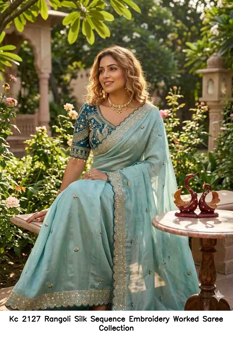 Kc 2127 Rangoli Silk Sequence Embroidery Worked Saree Collection - Image 4