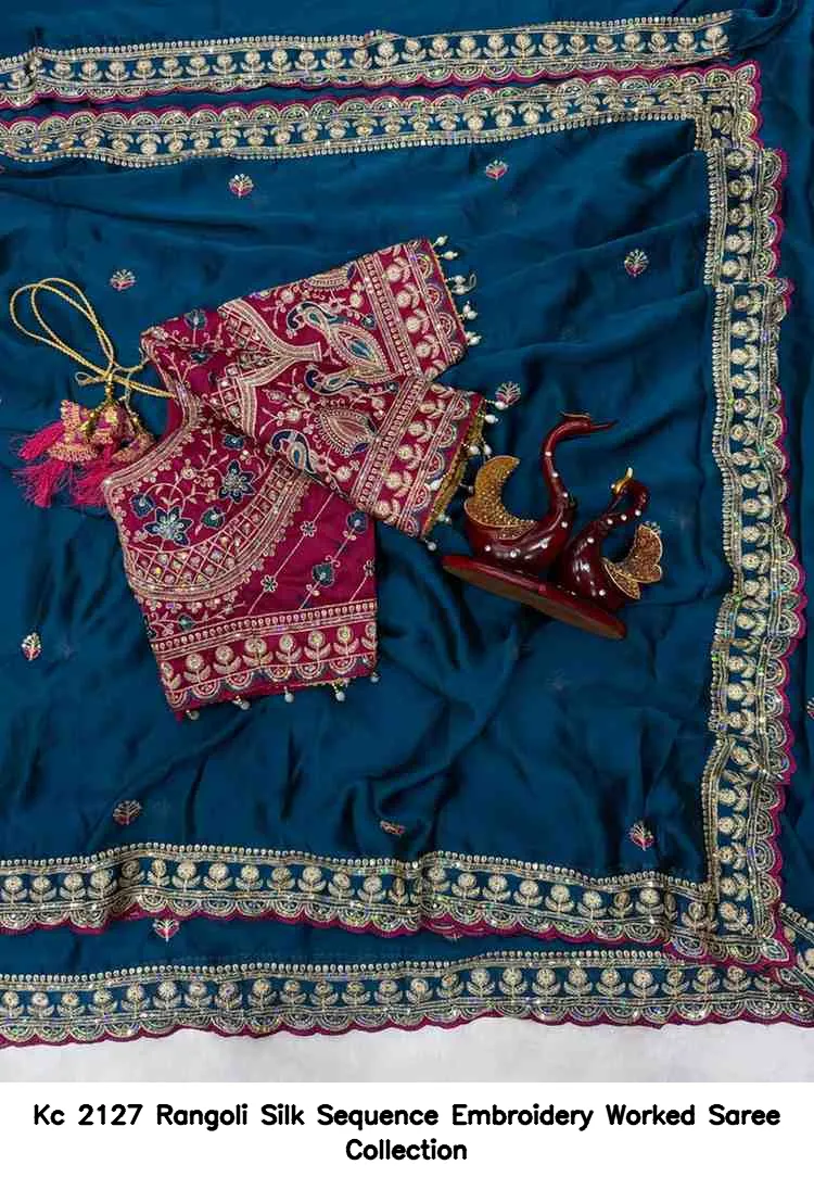Kc 2127 Rangoli Silk Sequence Embroidery Worked Saree Collection - Image 5