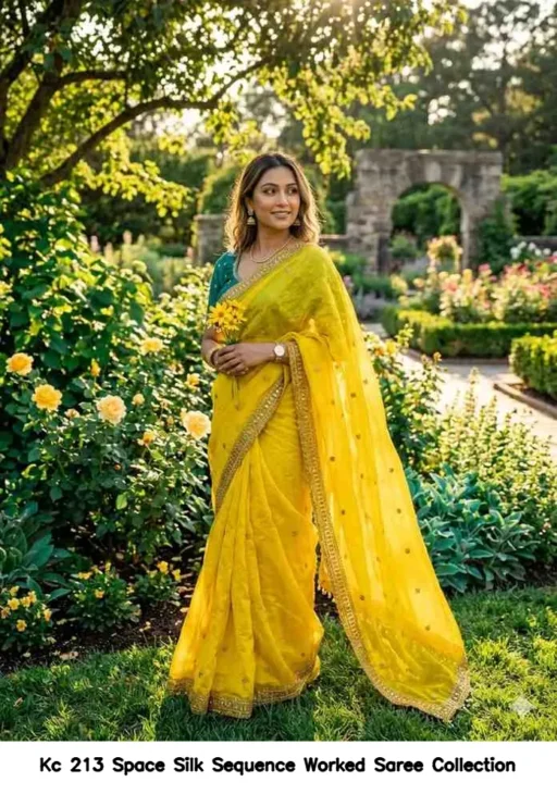 Kc 213 Space Silk Sequence Worked Saree Collection