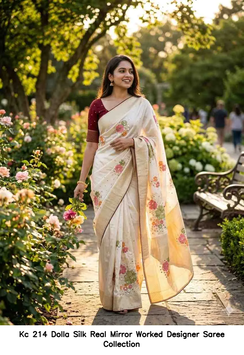 Kc 214 Dolla Silk Real Mirror Worked Designer Saree Collection