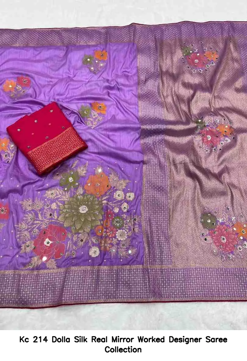 Kc 214 Dolla Silk Real Mirror Worked Designer Saree Collection - Image 10