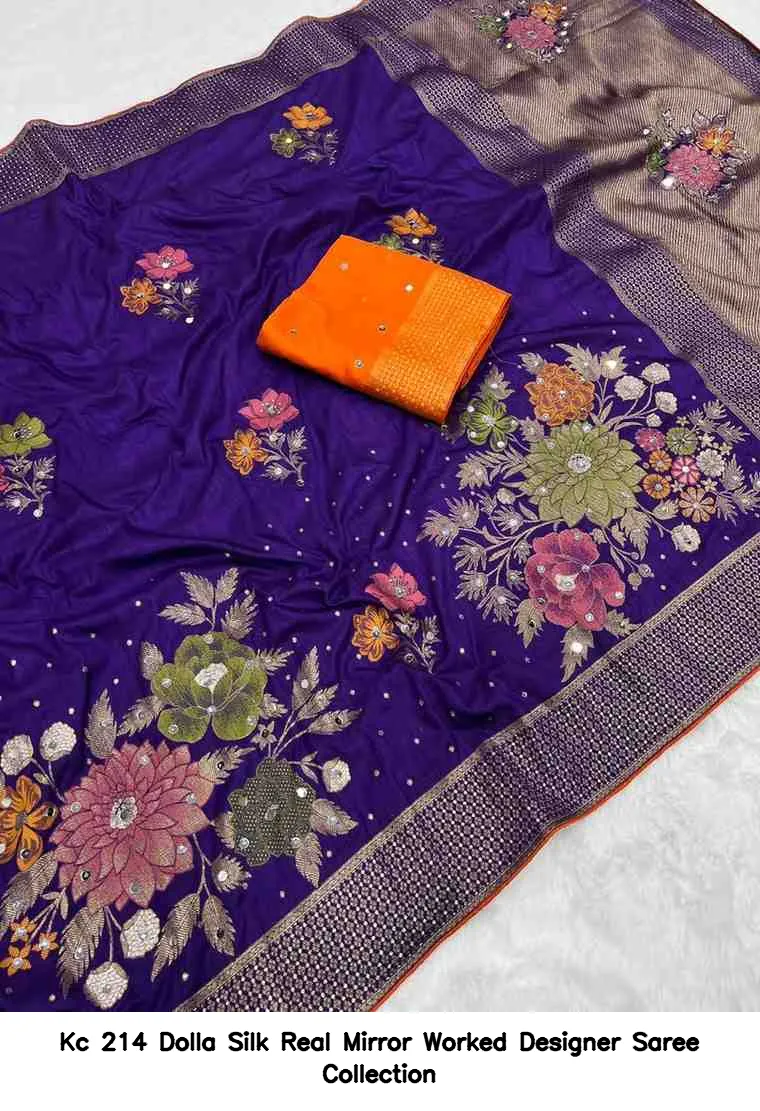 Kc 214 Dolla Silk Real Mirror Worked Designer Saree Collection - Image 7
