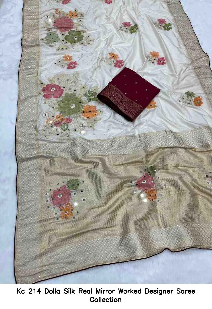 Kc 214 Dolla Silk Real Mirror Worked Designer Saree Collection - Image 8