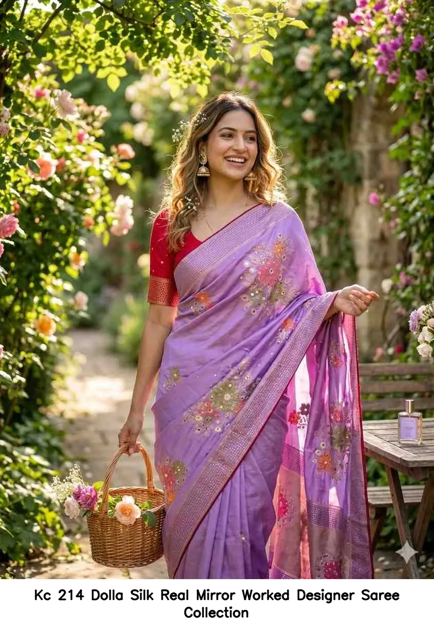 Kc 214 Dolla Silk Real Mirror Worked Designer Saree Collection - Image 9