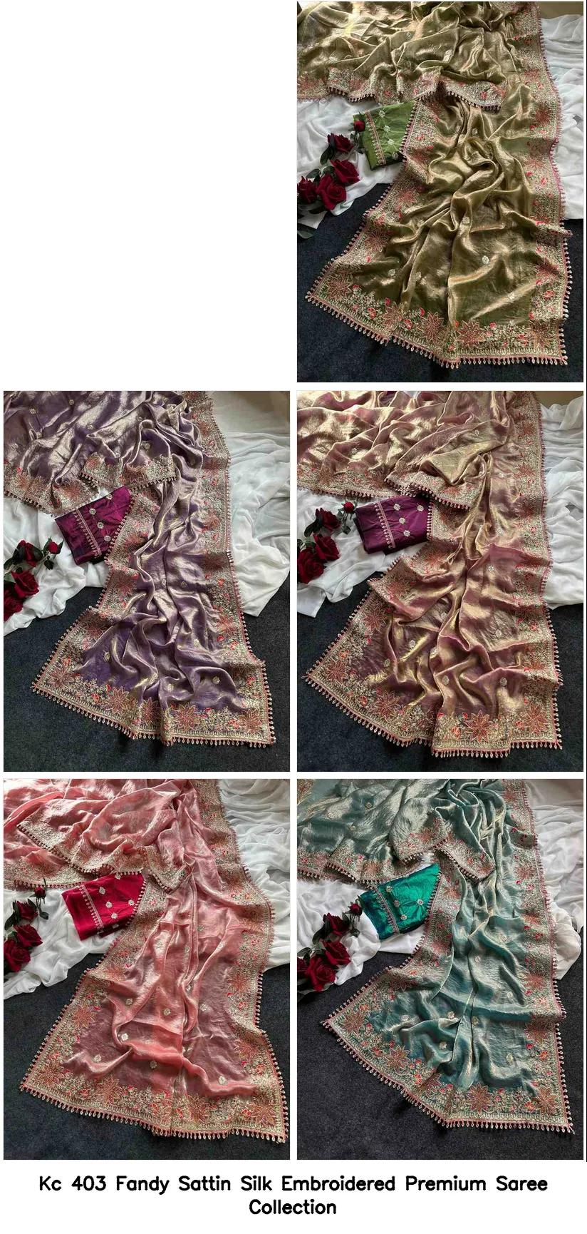 Kc 403 Fandy Sattin Silk Embroidered Premium Saree Collection - Image 11