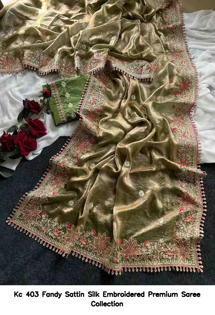 Kc 403 Fandy Sattin Silk Embroidered Premium Saree Collection - Image 7