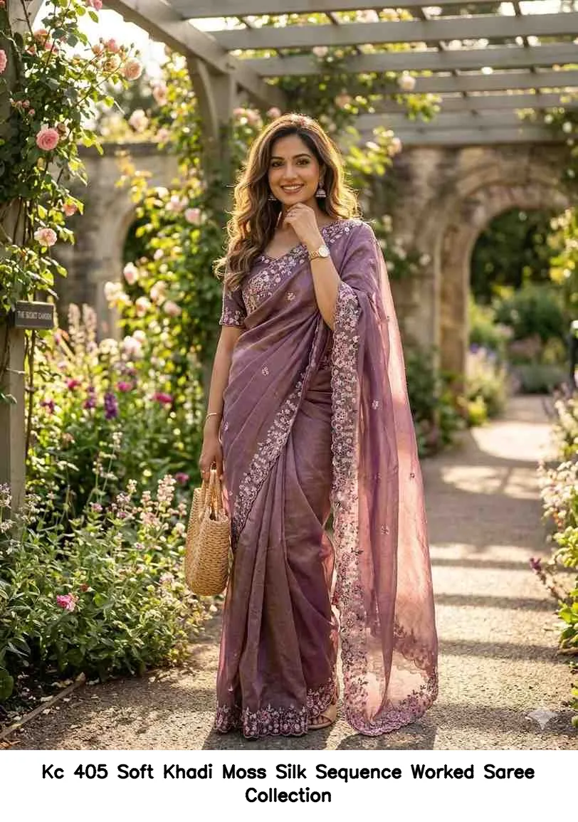 Kc 405 Soft Khadi Moss Silk Sequence Worked Saree Collection - Image 10