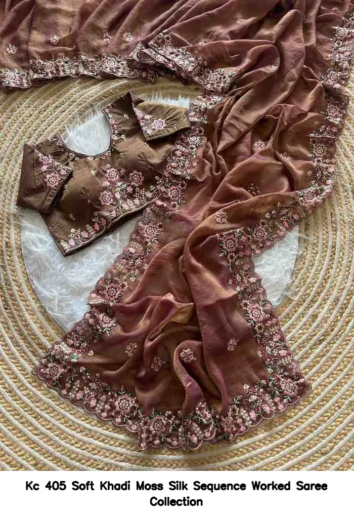 Kc 405 Soft Khadi Moss Silk Sequence Worked Saree Collection - Image 12