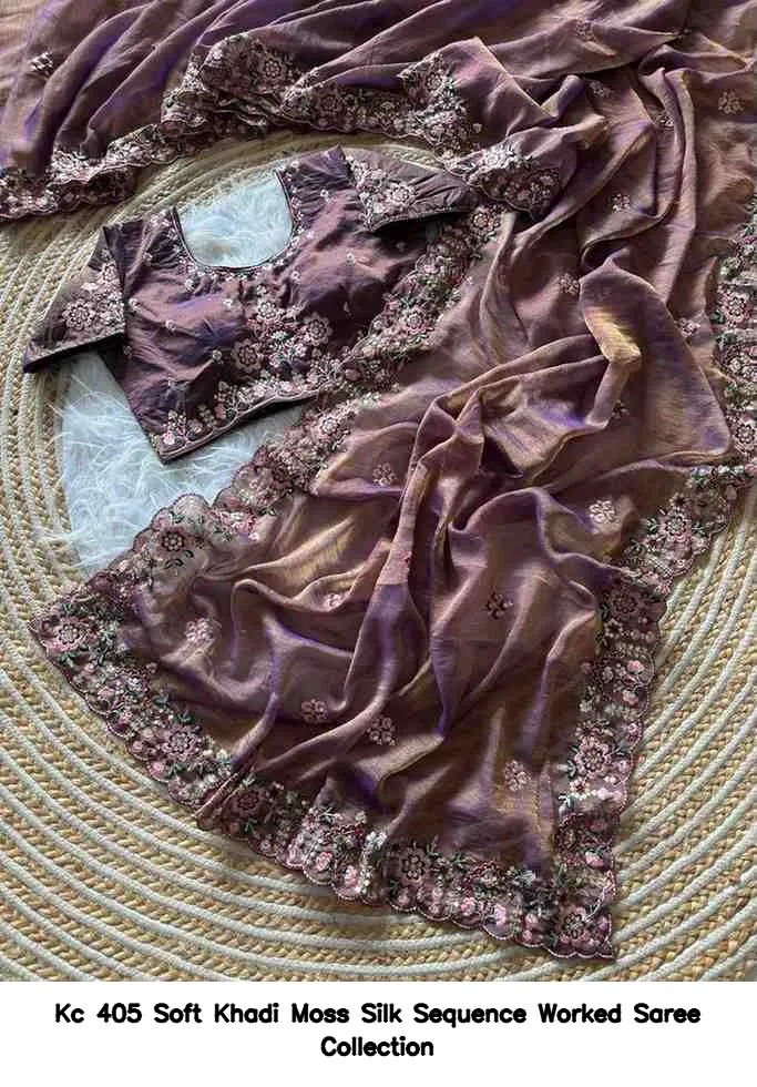 Kc 405 Soft Khadi Moss Silk Sequence Worked Saree Collection - Image 2