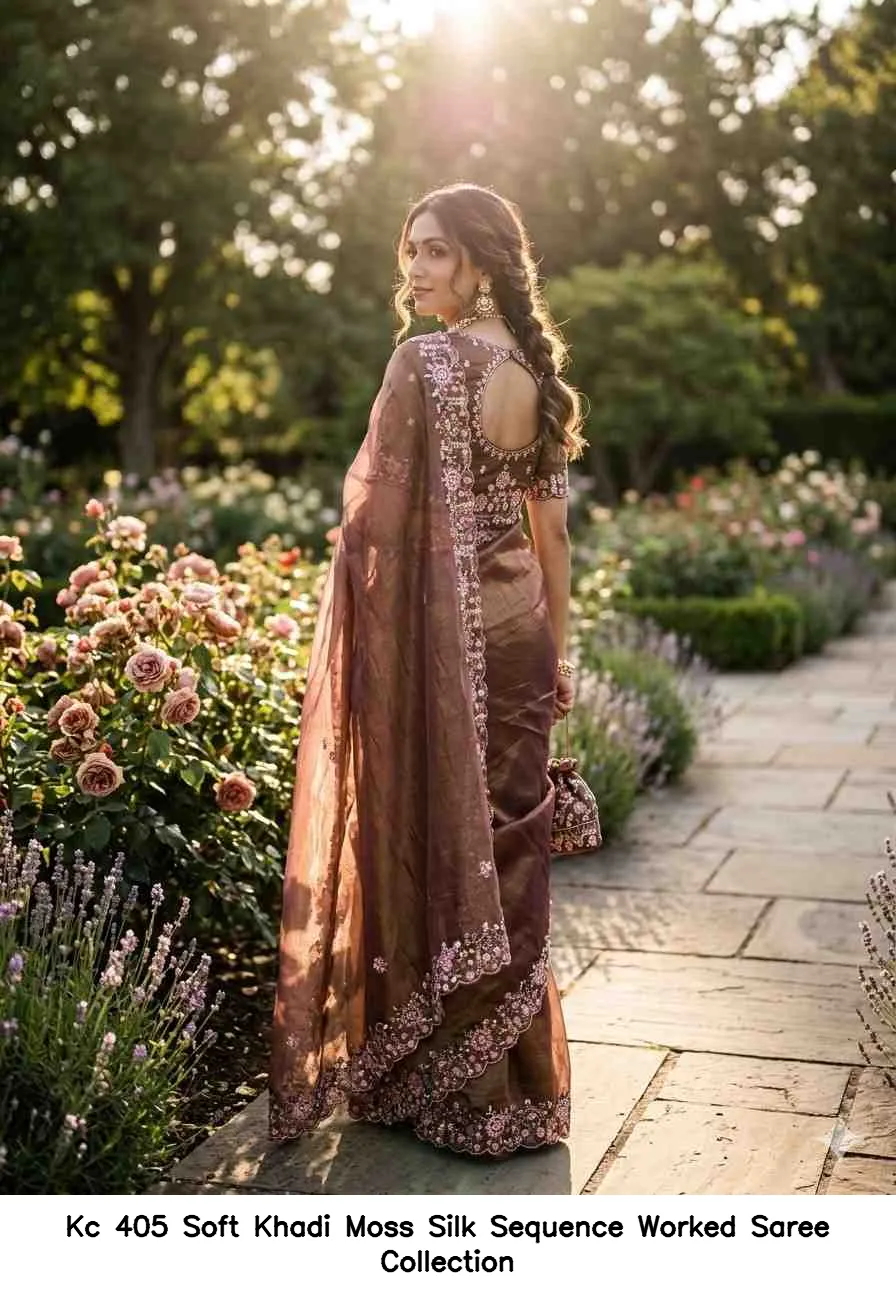 Kc 405 Soft Khadi Moss Silk Sequence Worked Saree Collection - Image 3