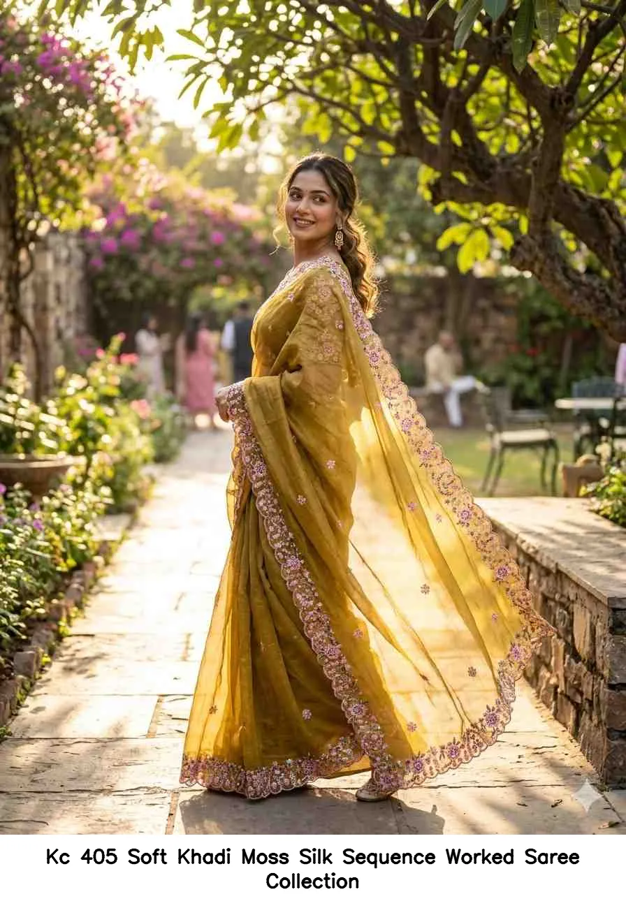 Kc 405 Soft Khadi Moss Silk Sequence Worked Saree Collection - Image 4