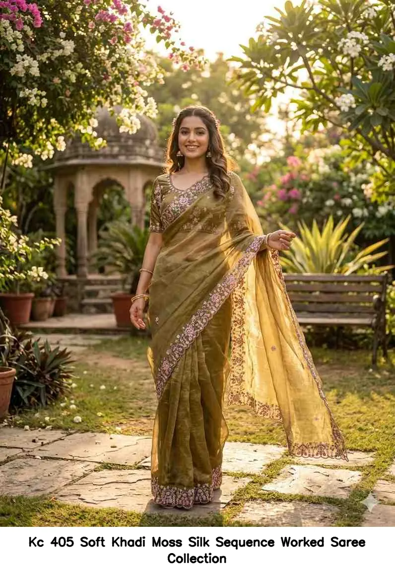 Kc 405 Soft Khadi Moss Silk Sequence Worked Saree Collection - Image 6