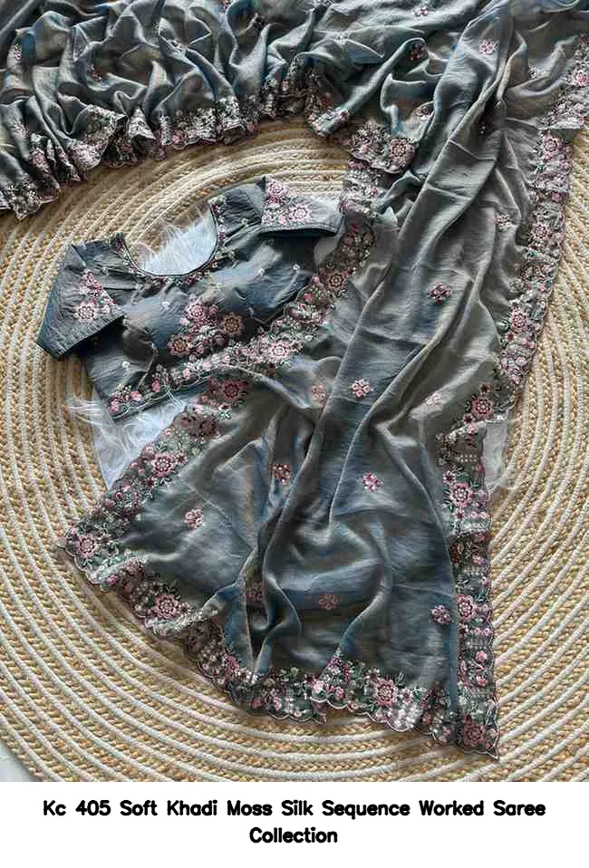 Kc 405 Soft Khadi Moss Silk Sequence Worked Saree Collection - Image 7