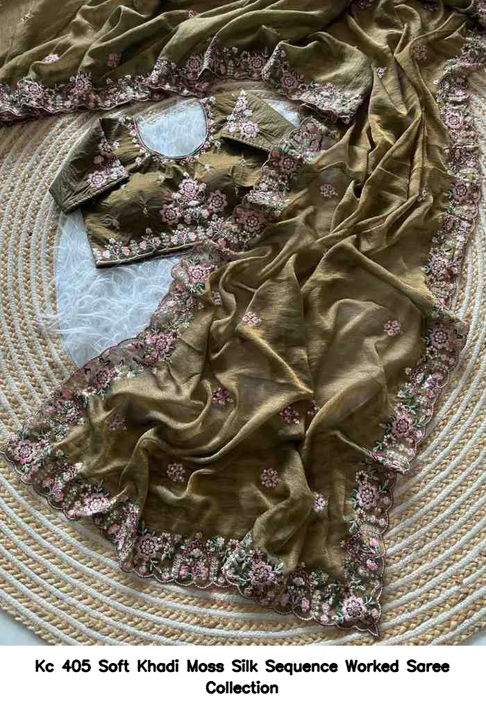 Kc 405 Soft Khadi Moss Silk Sequence Worked Saree Collection - Image 8