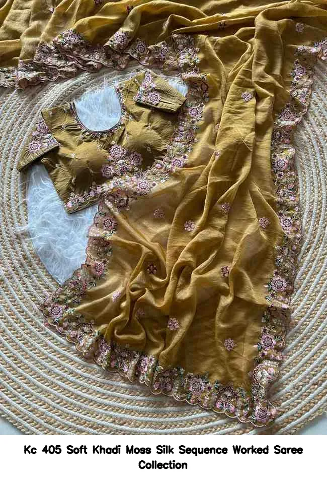 Kc 405 Soft Khadi Moss Silk Sequence Worked Saree Collection - Image 9