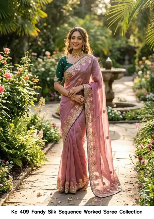 Kc 409 Fandy Silk Sequence Worked Saree Collection