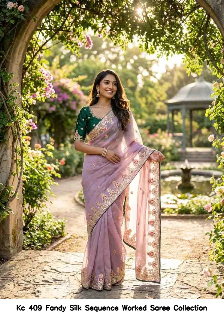 Kc 409 Fandy Silk Sequence Worked Saree Collection - Image 10