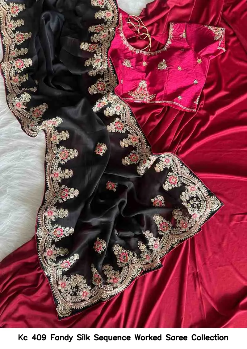 Kc 409 Fandy Silk Sequence Worked Saree Collection - Image 11