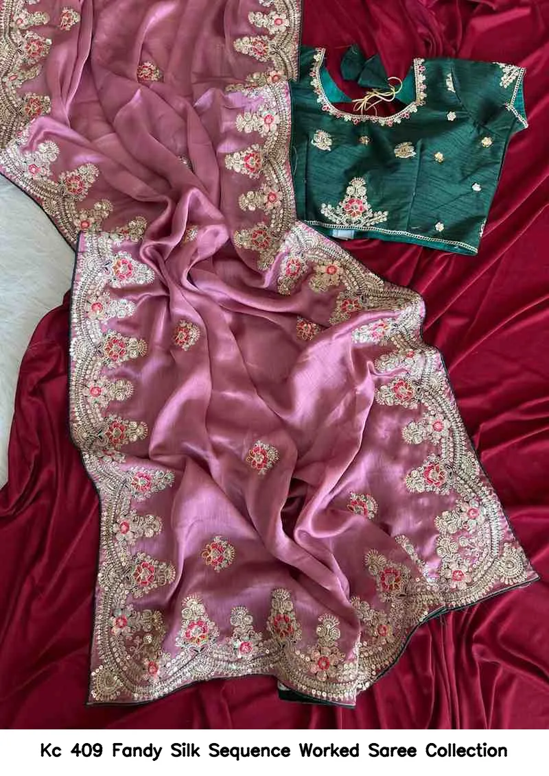 Kc 409 Fandy Silk Sequence Worked Saree Collection - Image 2