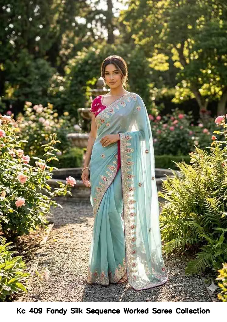 Kc 409 Fandy Silk Sequence Worked Saree Collection - Image 4