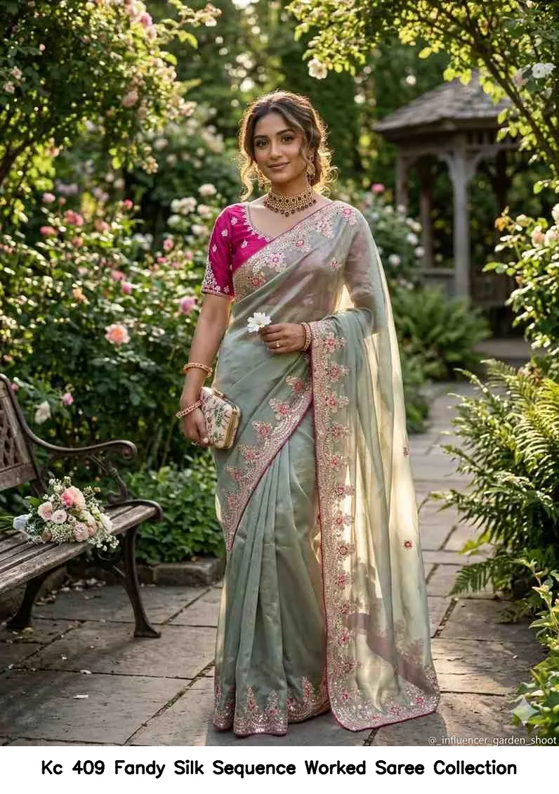 Kc 409 Fandy Silk Sequence Worked Saree Collection - Image 5