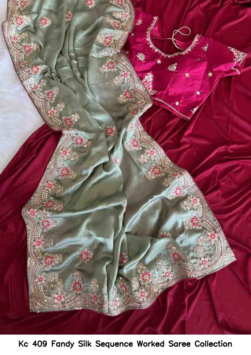 Kc 409 Fandy Silk Sequence Worked Saree Collection - Image 8