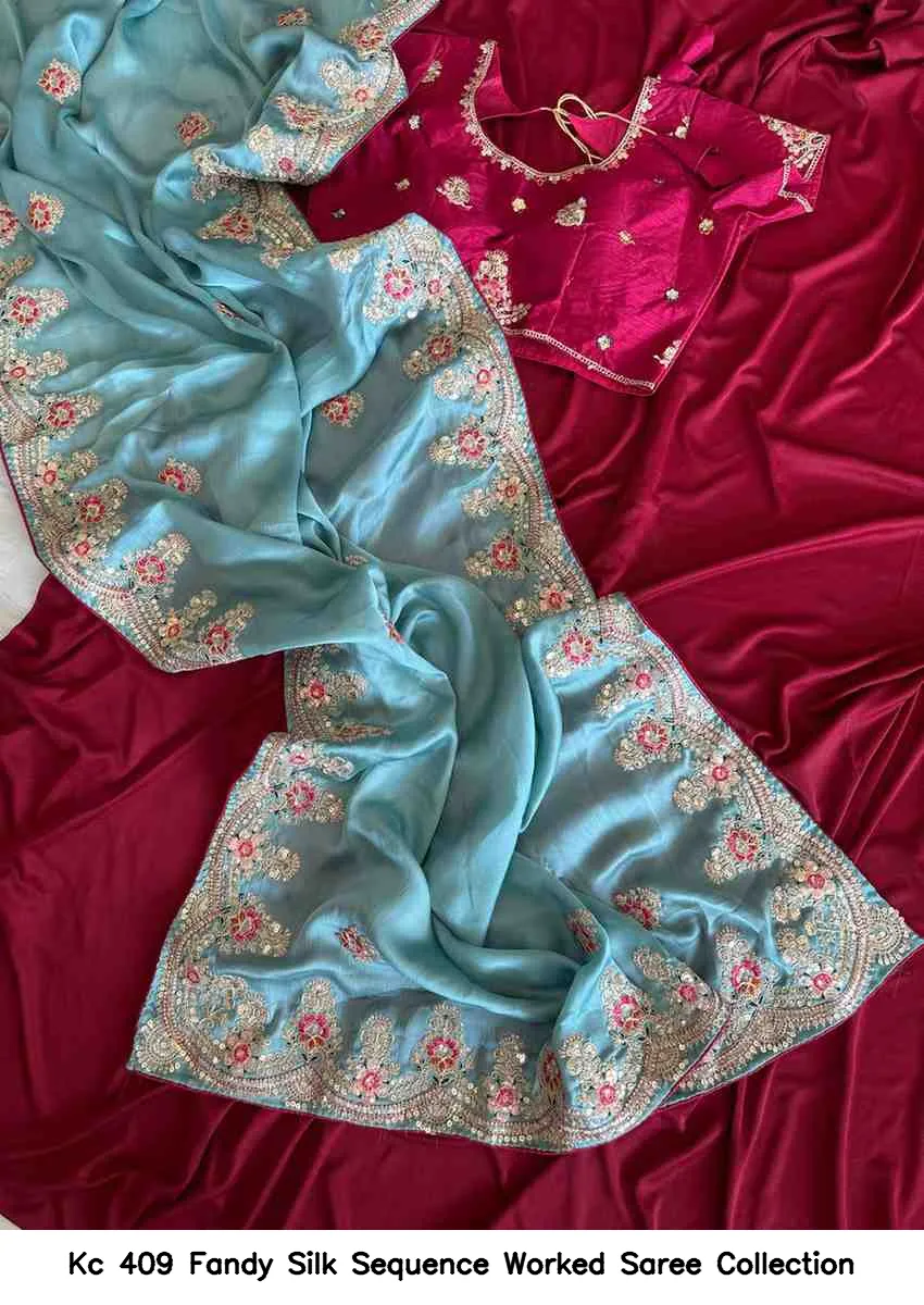 Kc 409 Fandy Silk Sequence Worked Saree Collection - Image 9