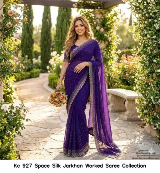 Kc 927 Space Silk Jarkhan Worked Saree Collection