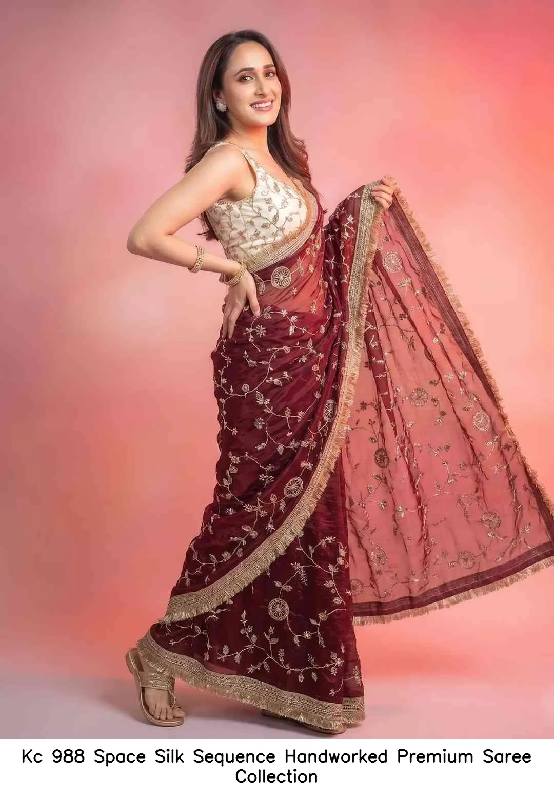 Kc 988 Space Silk Sequence Handworked Premium Saree Collection - Image 4