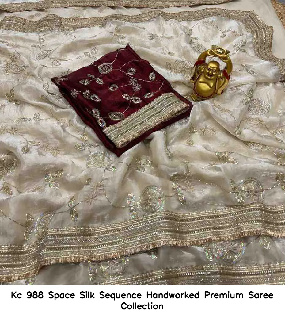 Kc 988 Space Silk Sequence Handworked Premium Saree Collection - Image 7