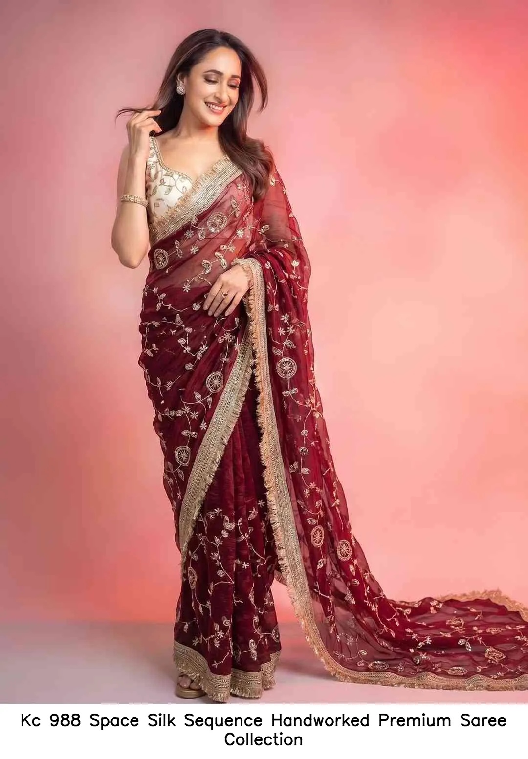 Kc 988 Space Silk Sequence Handworked Premium Saree Collection - Image 9