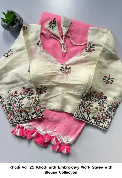 Khadi Vol 25 Khadi with Embroidery Work Saree with Blouse Collection