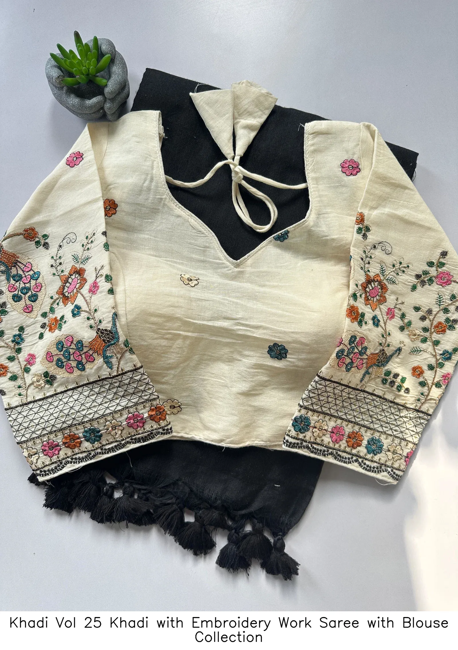 Khadi Vol 25 Khadi with Embroidery Work Saree with Blouse Collection - Image 2