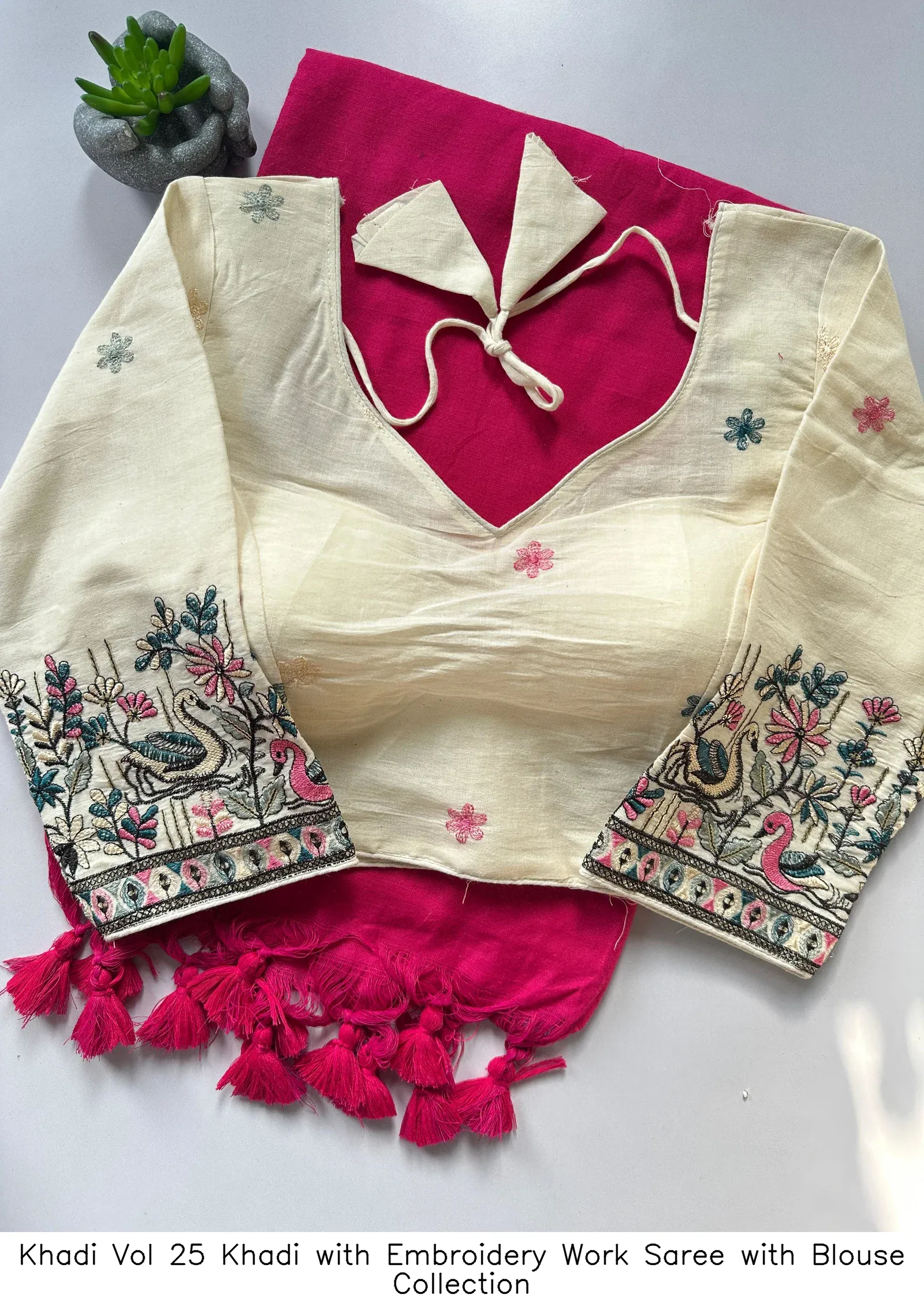 Khadi Vol 25 Khadi with Embroidery Work Saree with Blouse Collection - Image 3